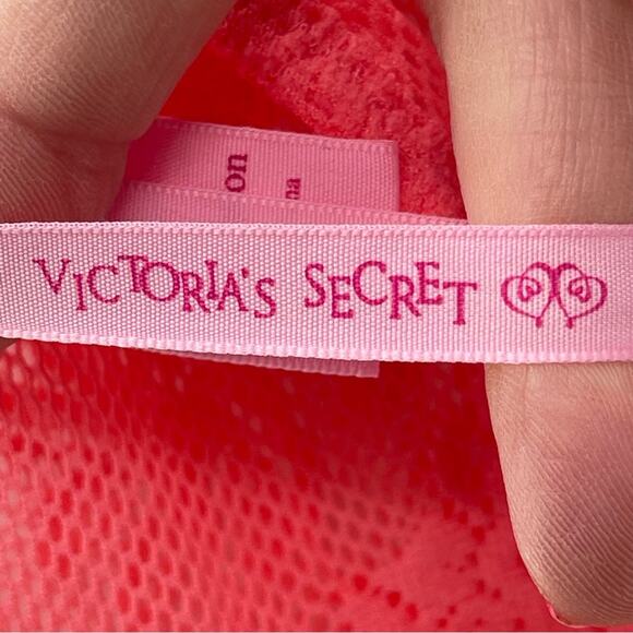 Victoria’s Secret Y2k 2006 Coral Lace Floral Logo Underwire Chemise Lingerie 34B - Picture 9 of 11